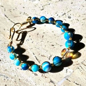 Blue Banded Agate & Mystic Aura Quartz Healing Bracelet🧚🏽‍♀️